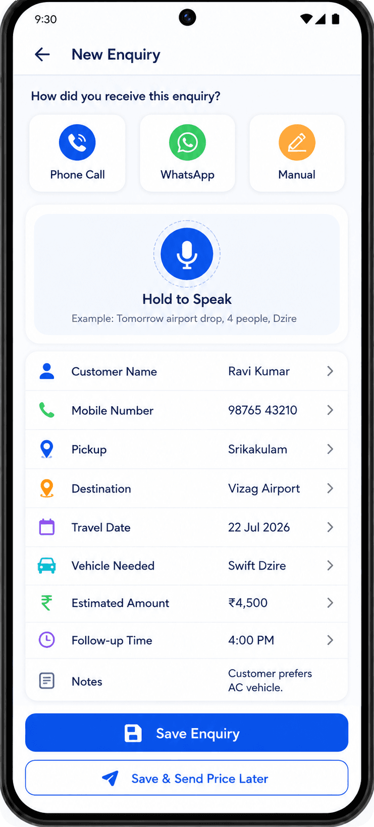 TravelOS new enquiry form